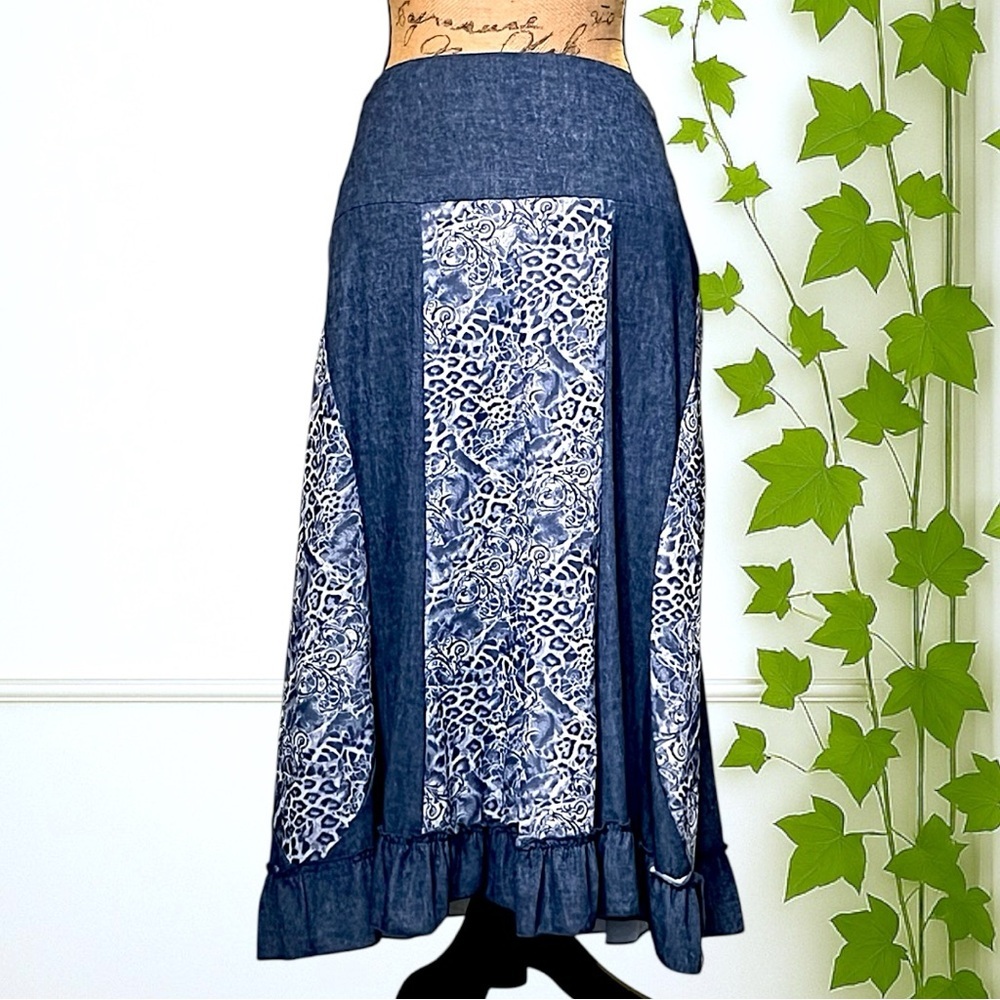 Studio West Boho Elastic Waist Ruffle Hem Skirt L